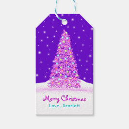 Etiqueta Para Presente Feriado de Árvore de Natal Roxo Elegante