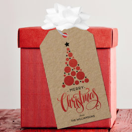 Etiqueta Para Presente Feriado de Árvore de Natal Vermelho Moderno