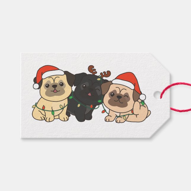 Etiqueta Para Presente Feriado de Cães de Natal Pug Cute (Frente (horizontal))