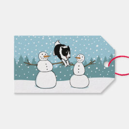 Etiqueta Para Presente Feriado De Cão De Agilidade Na Fronteira De Collie