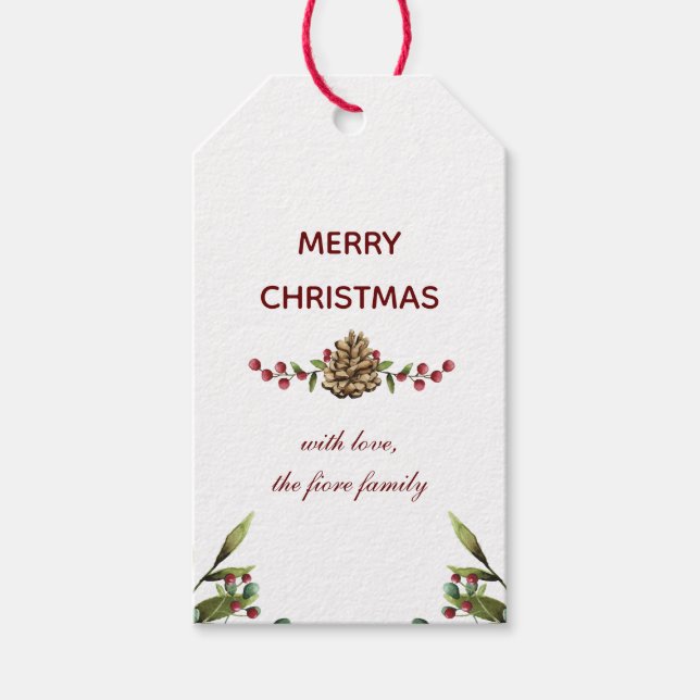 Etiqueta Para Presente Feriado de Cereja de Natal com Aquarela (Frente)