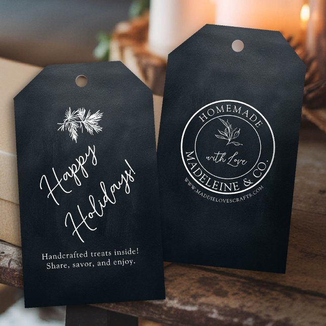 Etiqueta Para Presente Feriado de Encapsulamento Preto Personalizado Botâ (homemade gift tag template artisan maker crafter craft gifting boutique small business brand black)