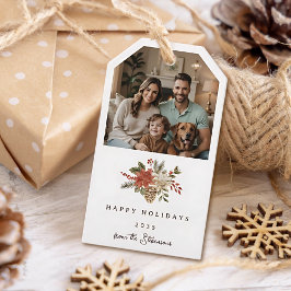 Etiqueta Para Presente Feriado de Foto de Poinsettia no Natal Elegante