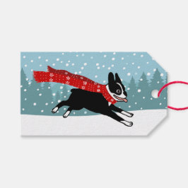 Etiqueta Para Presente Feriado De inverno Cute Boston Terrier Para De