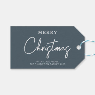 Etiqueta Para Presente Feriado de Natal Azul com Derrame Clássico Mínimo