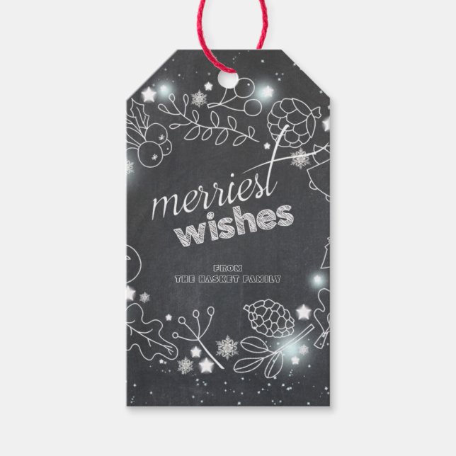 Etiqueta Para Presente Feriado de Natal Botânico do Chalkboard Winter (Frente)