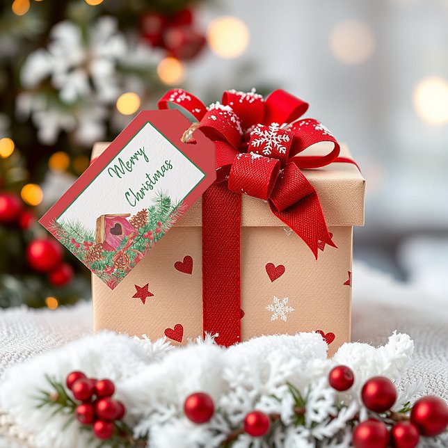 Etiqueta Para Presente Feriado de Natal, casinha de aquarela (Criador carregado)