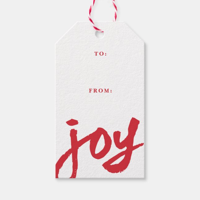 Etiqueta Para Presente Feriado de Natal com Joy Script Manuscrito (Frente)