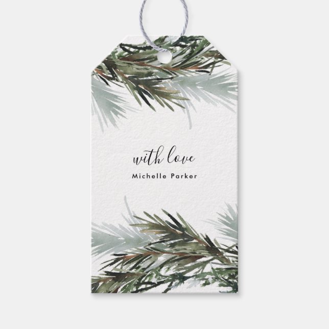 Etiqueta Para Presente Feriado de Natal com Pine de Presente Feriado (Frente)