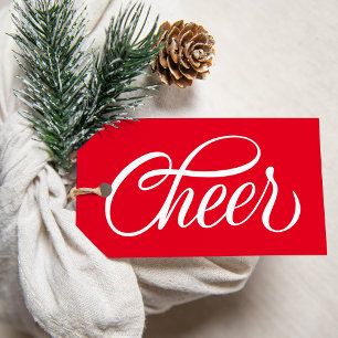 Etiqueta Para Presente Feriado de Natal de Script Vermelho Cheer Elegante