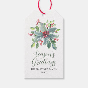 Etiqueta Para Presente Feriado de Natal Elegante Holly Berry