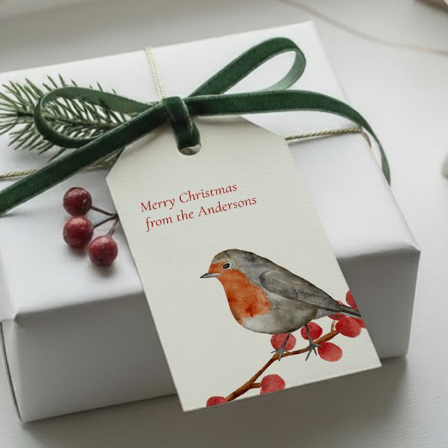 Etiqueta Para Presente Feriado de Natal em inglês Robin Merry (Criador carregado)