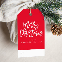 Etiqueta Para Presente Feriado de Natal Feliz e Vermelho