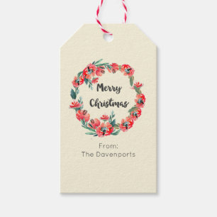 Etiqueta Para Presente Feriado de Natal Feliz Feriado Vermelho Personaliz