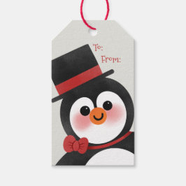 Etiqueta Para Presente Feriado de Natal Feliz Pinguim Pinguim