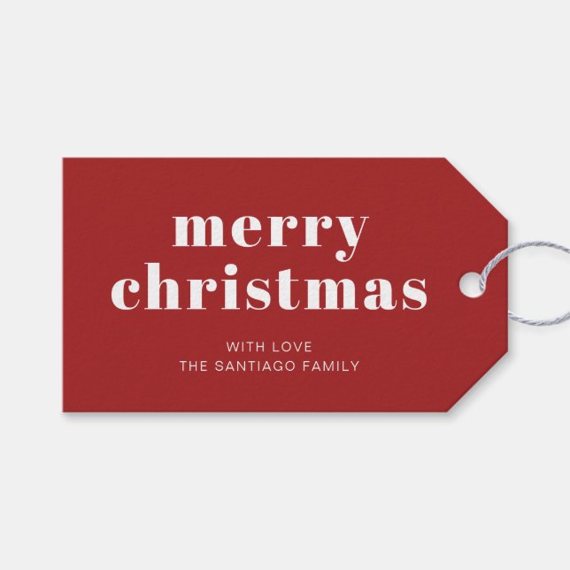 Etiqueta Para Presente Feriado de Natal Feliz Vermelho Brancos (Frente (horizontal))