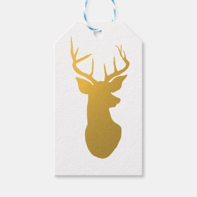 Etiqueta Para Presente Feriado de Natal para Reindeer Dourado (Frente)