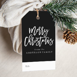 Etiqueta Para Presente Feriado de Natal Preto e Branco Feliz
