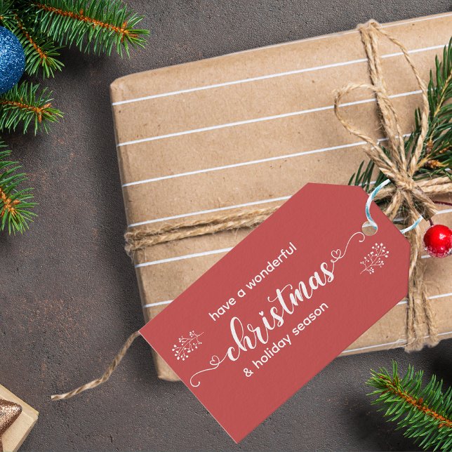 Etiqueta Para Presente Feriado de Natal Simples, Vermelho e Branco (Criador carregado)