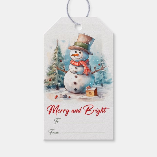 Etiqueta Para Presente Feriado de Natal Snowman (Frente)