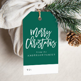 Etiqueta Para Presente Feriado de Natal Verde e Branco Feliz