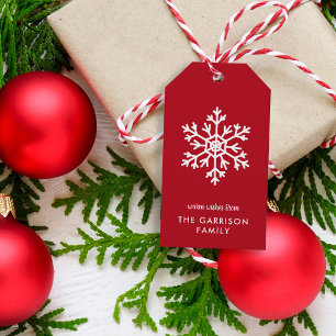 Etiqueta Para Presente Feriado de Neve Vermelha no Inverno