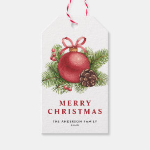 Etiqueta Para Presente Feriado de Ornamento de Bola de Natal Vermelha com