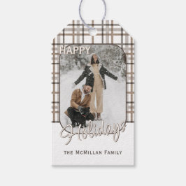 Etiqueta Para Presente Feriado de Padrão de Xadrez Elegante Rustic Classy