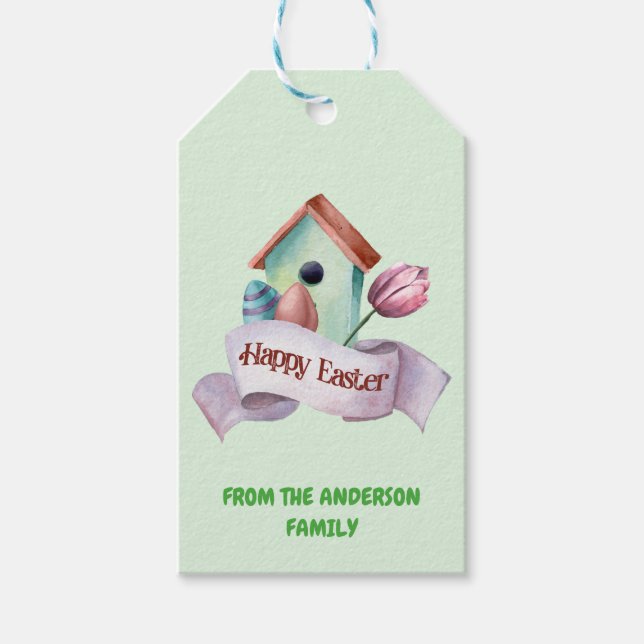 Etiqueta Para Presente Feriado de Páscoa de Nest Feliz (Frente)