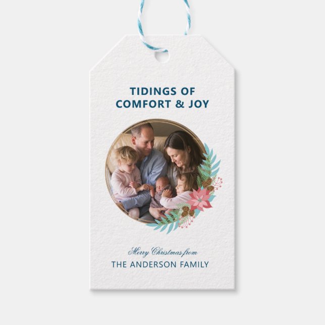 Etiqueta Para Presente Feriado de Poinsettia no Natal (Frente)