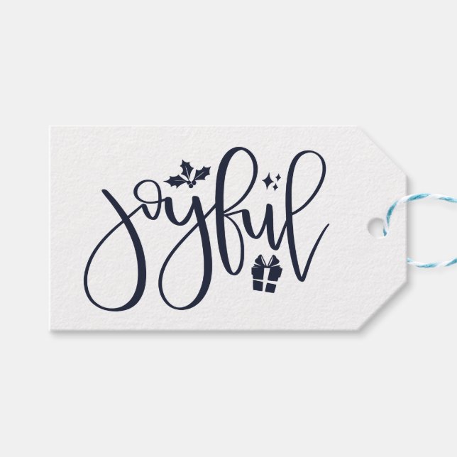 Etiqueta Para Presente Feriado de Script Azul de Marinho Joyful Elegante (Frente (horizontal))