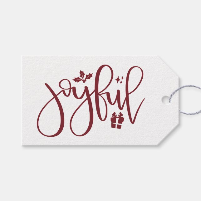 Etiqueta Para Presente Feriado de Script Joyful Burgundy Elegante (Frente (horizontal))