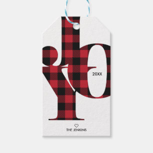 Etiqueta Para Presente Feriado de Xadrez de Joy Typography Red Buffalo
