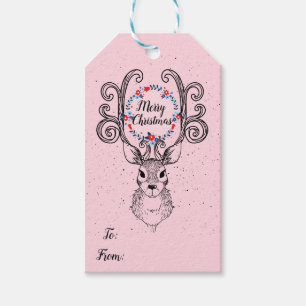 Etiqueta Para Presente Feriado do Feliz Natal da rena e dos Antlers