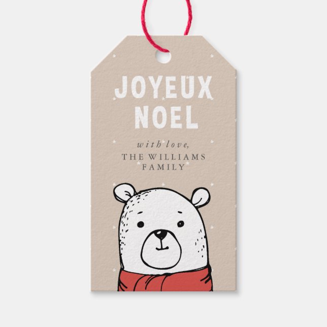 Etiqueta Para Presente Feriado do Urso de Corte de Noel de Joyeux (Frente)