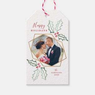 Etiqueta Para Presente Feriado Dourado do branco do quadro da foto de