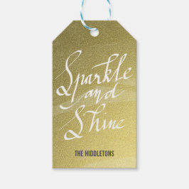 Etiqueta Para Presente Feriado Dourado Do Sparkle E Do Shine Script Manus