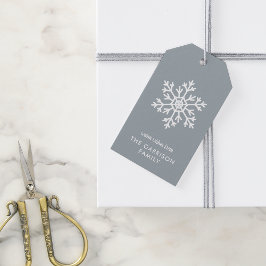 Etiqueta Para Presente Feriado Dusty Blue Winter Snowflake