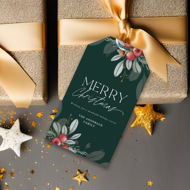Etiqueta Para Presente Feriado Elegante Moderno Greenery Feliz Natal (Criador carregado)