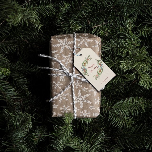 Etiqueta Para Presente Feriado Feliz Feriado de Natal Botânico Elegante (Criador carregado)