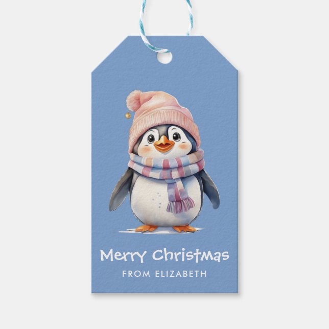 Etiqueta Para Presente Feriado Feriado de Bebê Pinguim Bonito (Frente)