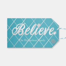 Etiqueta Para Presente Feriado Festivo Azul e Prata "Acredite"