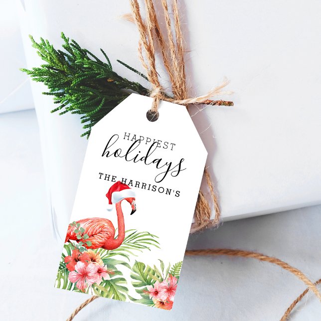 Etiqueta Para Presente Feriado Flamingo Floral Natal Personalizado (Holiday Flamingo Floral Christmas Personalized Gift Tags)