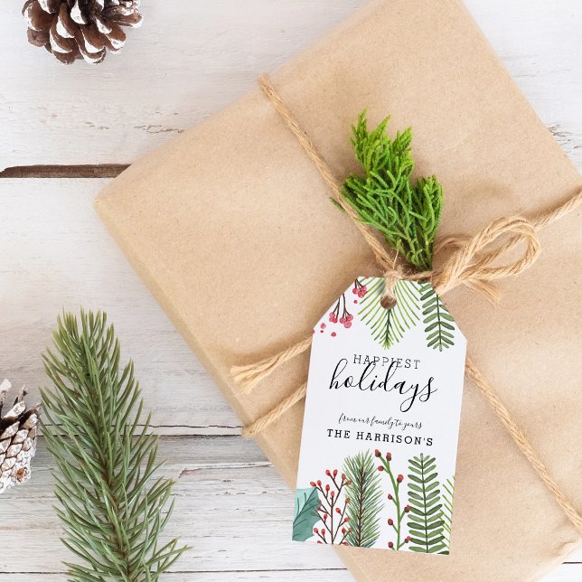 Etiqueta Para Presente Feriado Foliage Natal Personalizado (Holiday Foliage Christmas Personalized Gift Tags)