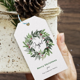 Etiqueta Para Presente Feriado Natal Wreath Joyful Script