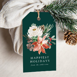 Etiqueta Para Presente Feriado Personalizado Verde Floral de inverno Eleg