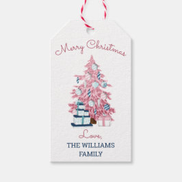 Etiqueta Para Presente Feriado Retroativo da Árvore de Natal Rosa-Rosa-Ro
