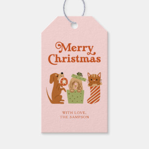 Etiqueta Para Presente Feriado Rosa Cão Feliz Natal