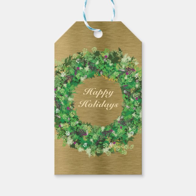 Etiqueta Para Presente Feriado Verde e Dourado (Frente)