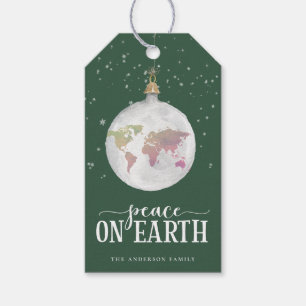 Etiqueta Para Presente Feriado Verde sobre Ornamento do Mundo em Paz